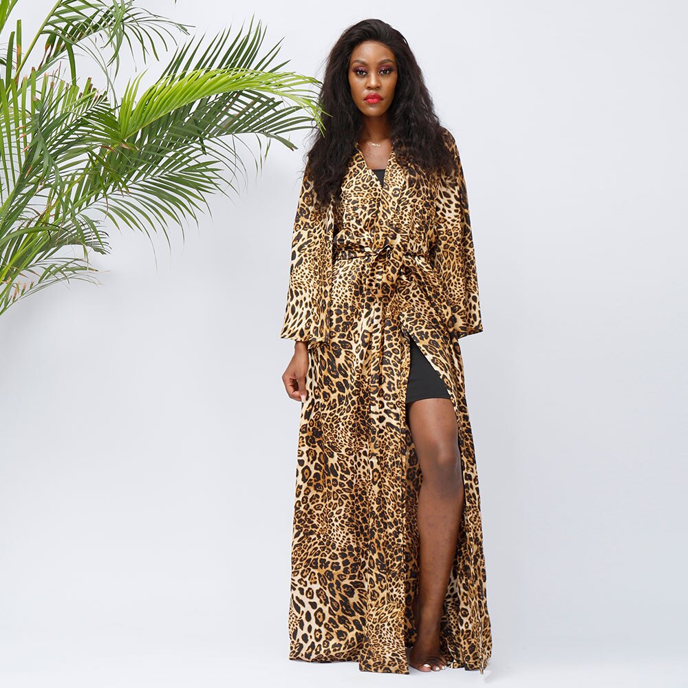 EM AfriNOVA Shima Leopard Print Long Coat